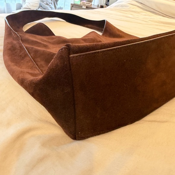 Quince Italian Suede Slouchy Shoulder Bag in Chocolate Brown - Picture 7 of 9